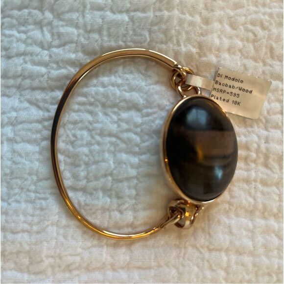 New $595 Di Modolo Sahara Sterling Silver 18K Rose Gold Wood Bangle Bracelet 6.7 - Picture 5 of 9